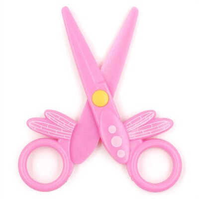 Ciseaux de sécurité en plastique dessin animé libellule forme mini manuel tête ronde étudiant papier coupe ciseaux pour enfants maternelle: Rose