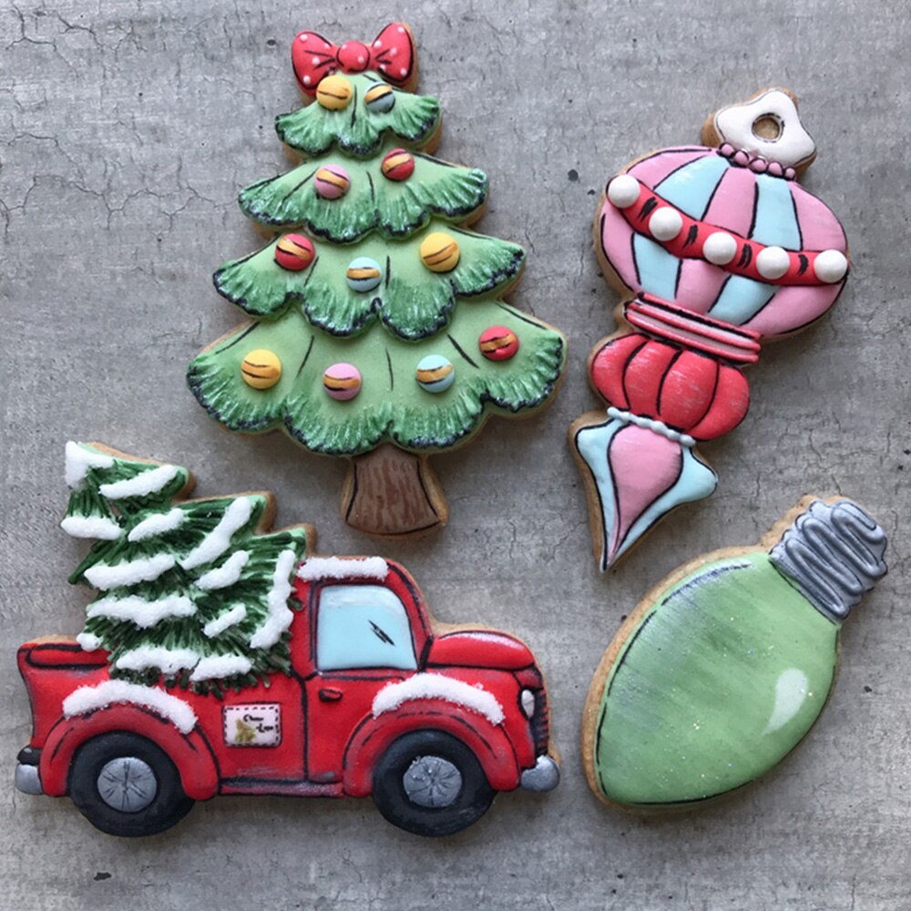 Keniao pick-up truck med juletræs kageudstikker  - 9.1 x 12.4cm -  kiks fondant sandwich brødform - rustfrit stål