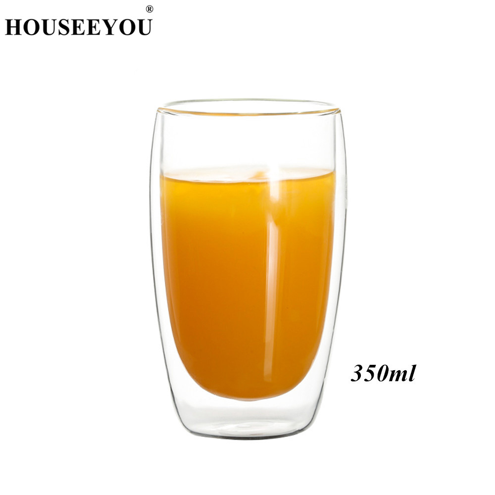 Xinseeyou xícara de vidro para café e chá, xícara criativa com dupla parede, transparente com isolamento: 350ml