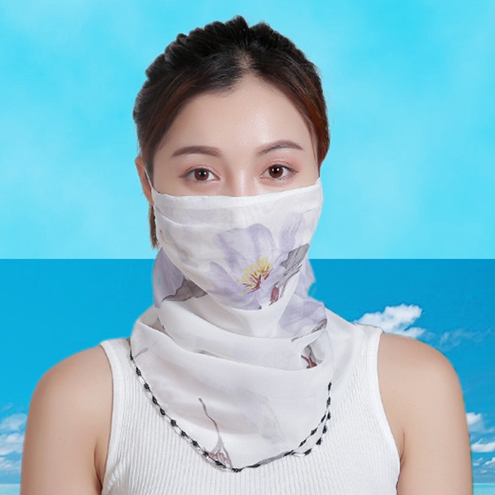 Summer Women Face Mask Neck Protection and Face Protection Sun Veil Scarves Chiffon Mounting Ear Adjustable Tightness Mask: 12