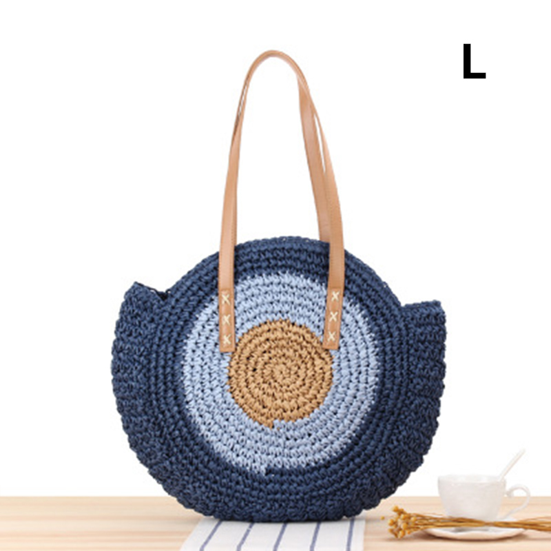 JULY'S SONG Straw Bag Women Shoulder Beach Bag Round Rattan Straw Handmade Big Capacity Cutout Crossbody Bag: 8