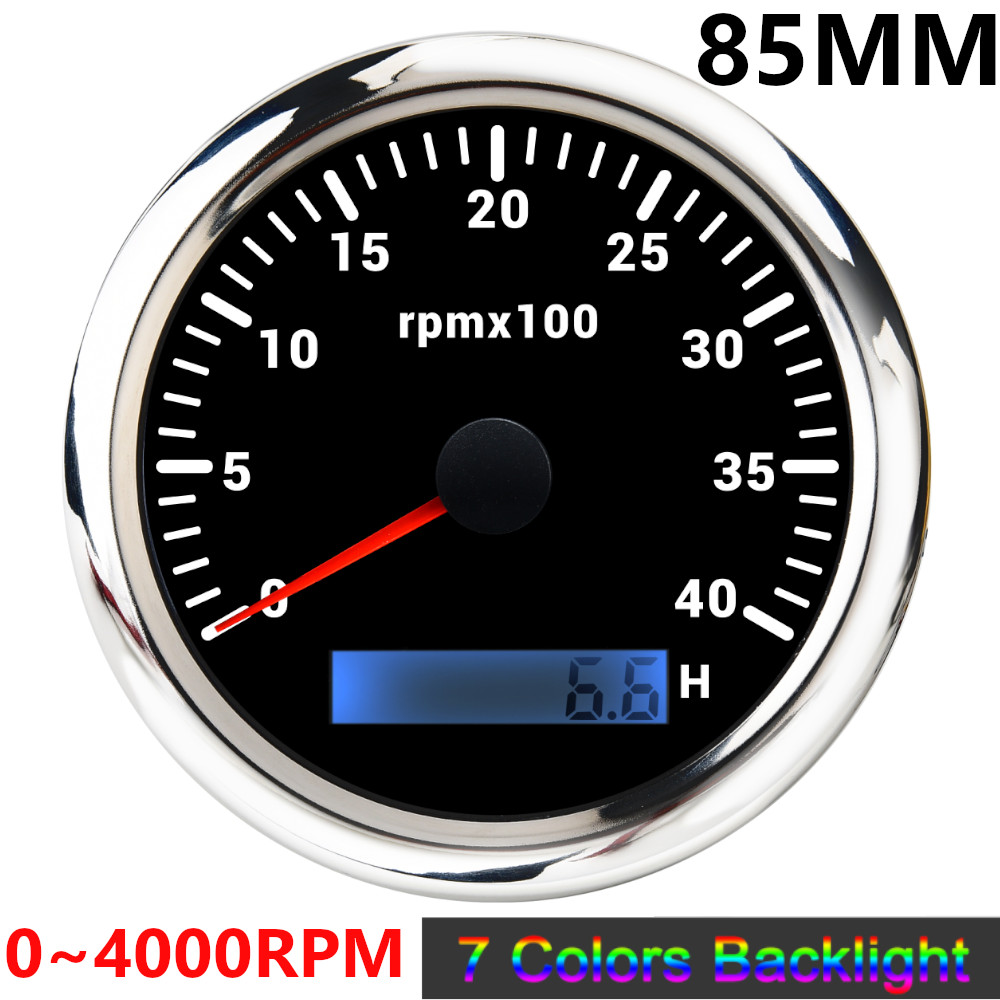 85mm Tachometer 3000 6000 8000 RPM Tacho Mit 7 Farben Hintergrundbeleuchtung Marine Boot RPM Meter Gauge LCD Tacometro Digital stunde Meter: BS 4000 rpm meter