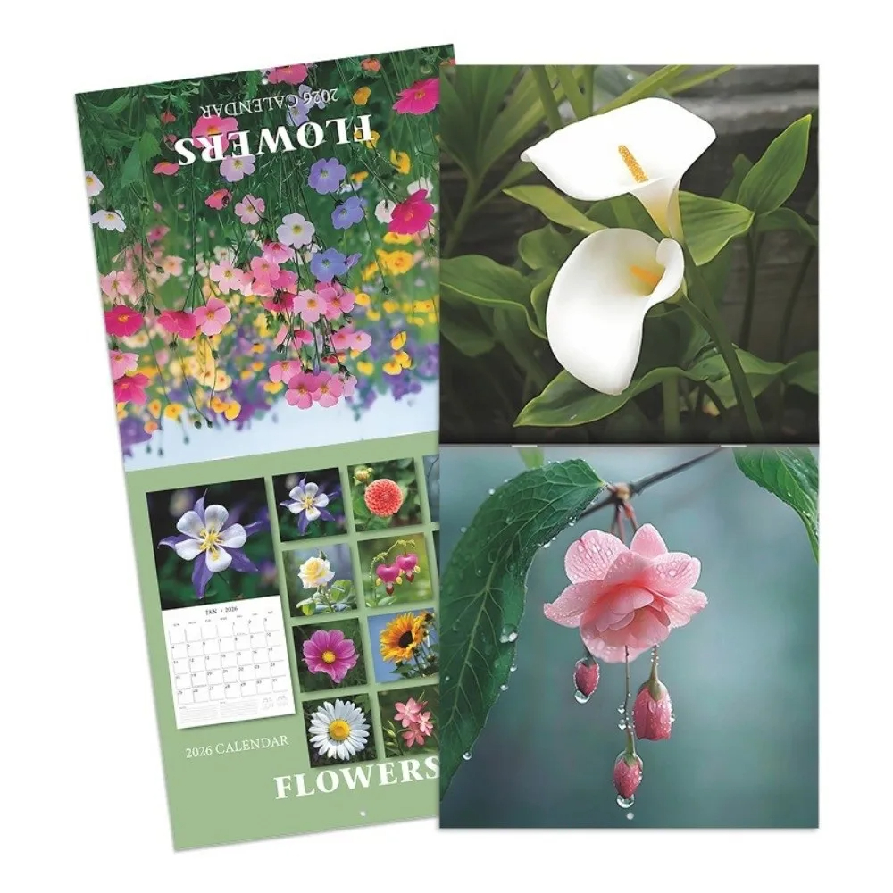 Flowers Themed Wall Calendar Thick Paper Wall Hanging 12 Month Calendar Decorative Floral Calendar Office Use