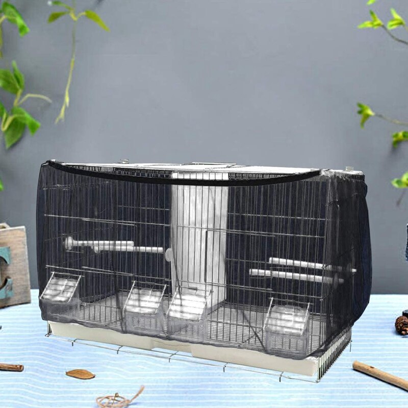 Housse pour Cage à oiseaux, 2 pièces, Cage à perroquet, jupe en maille Nylon, accessoires pour Cage à oiseaux (noir)