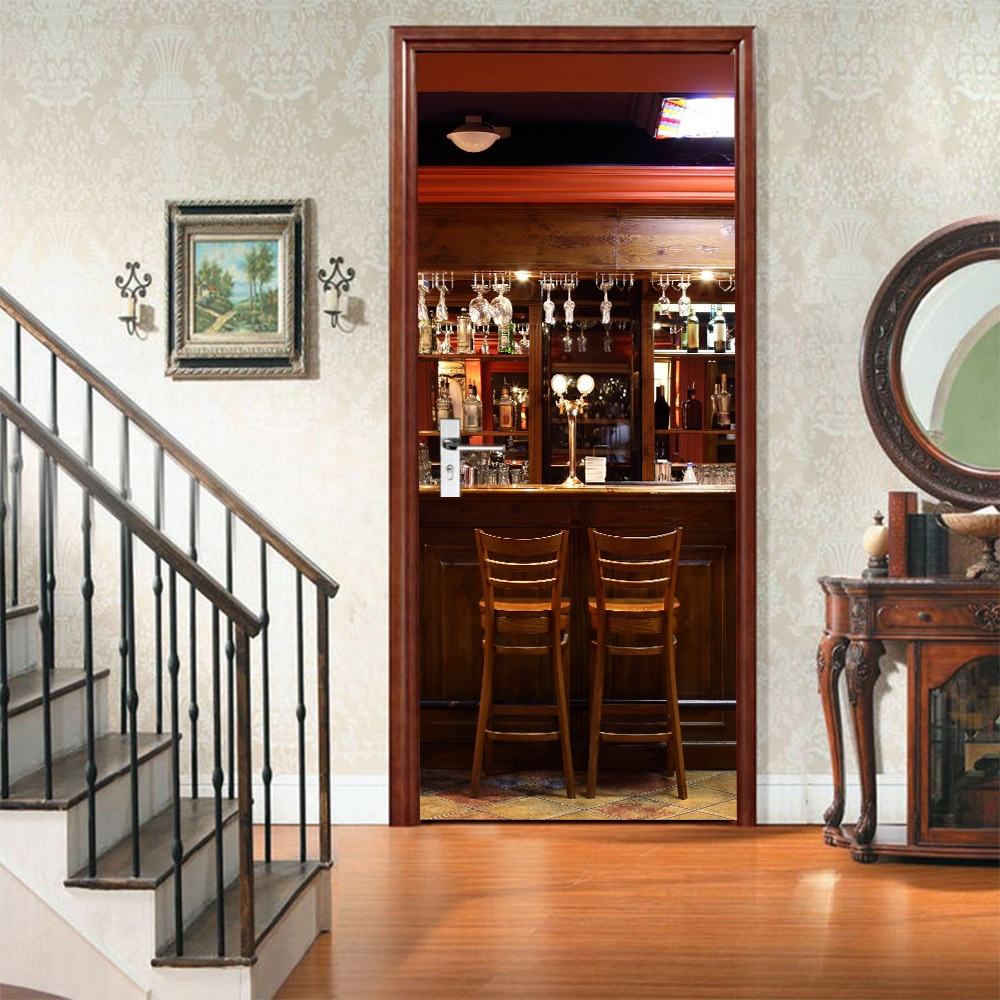 DIY 3D Door Sticker Modern Bar Wallpaper PVC Self-Adhesive Waterproof Home Decor Vinyl Mural Wall Decal Paste