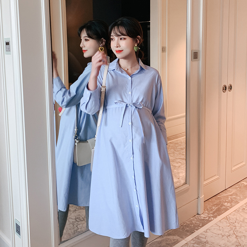 Maternity Clothes Pregnancy Dress Maternity Dress Spring Maternity Dress Cotton Lapel Straight