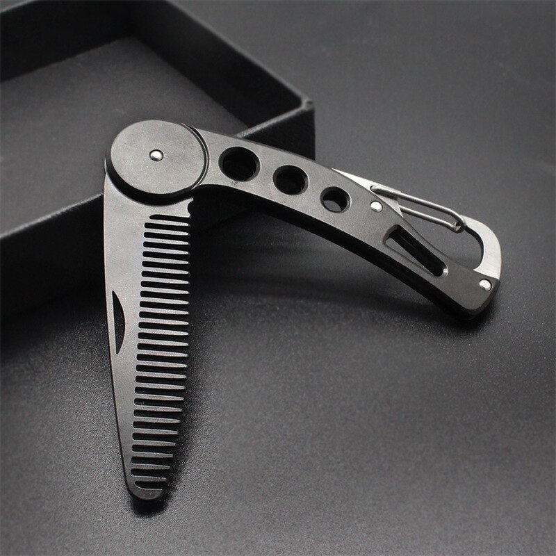 Stainless Steel Men Beard Comb Portable Folding Pocket Hair Brush Salon Hairstyling Anti-static Oil Slick Foldable Comb