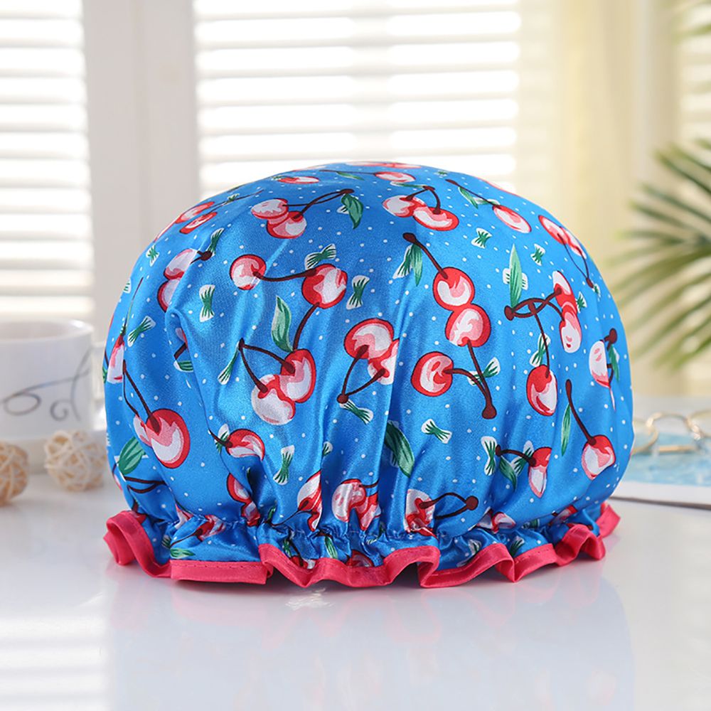1PC Waterproof Bath Cap Thick Shower Hair Cover Soft Shower Hat Elastic Sleeping Cap Makeup Remover SPA Bathroom Accessories: Blue cherry