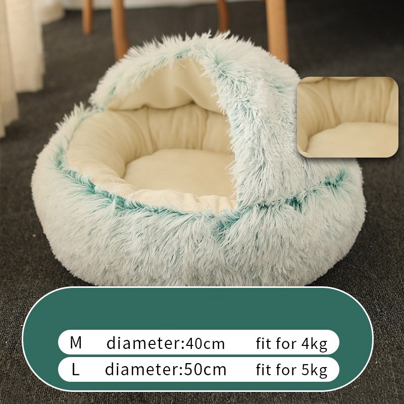 Pluche warme kattengrotbed met capuchon, knus zacht pluche hondenbed, zelfverwarmend knuffelbed, slaapbednest voor honden, katten en puppy's: Groente / 40cm