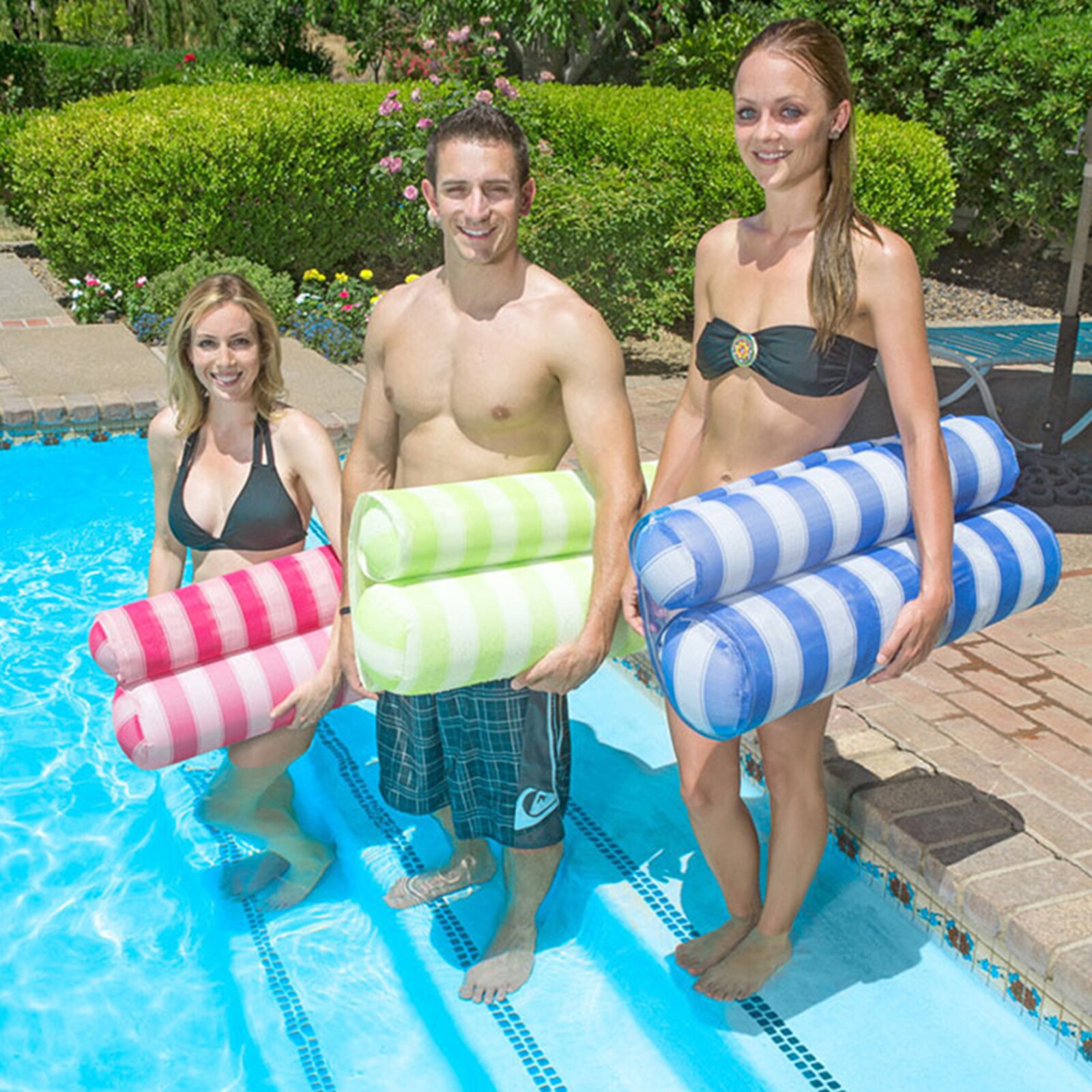 Cama flotante plegable para piscina, colchón de aire inflable con respaldo ergonómico, suministros de entretenimiento para playa