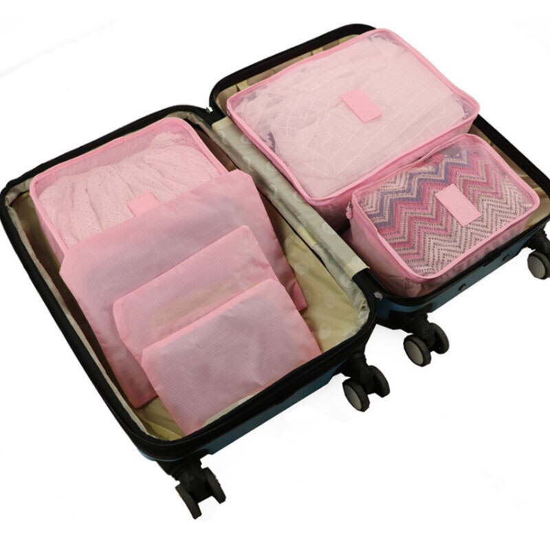 6 Stks/set Reizen Opbergtas Kleren Tidy Pouch Bagage Organizer Draagbare Opslag Case Ye: Roze