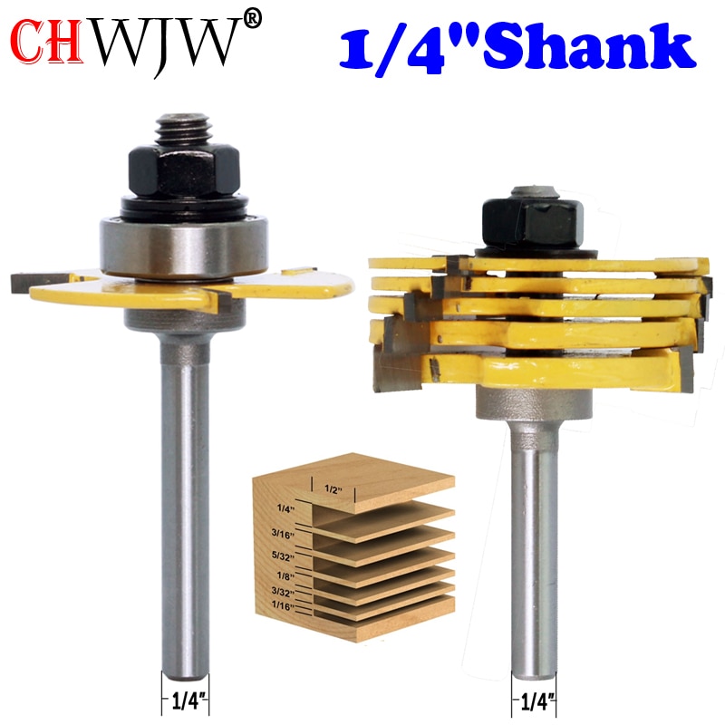 2PC 1/4" 6mm Shank 6 Piece Slot Cutter 3 Wing Router Bit Set Woodworking Chisel Cutter Tool Tenon Cutter for Woodworking Tool: 6.35mm Shank