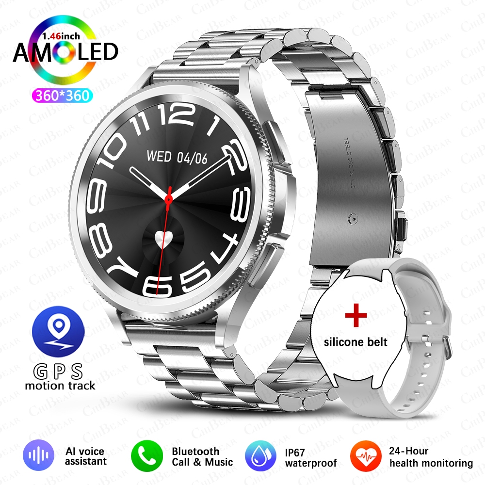 2025 versão mais recente watch6 clássico relógio inteligente masculino gps esportes saúde freqüência cardíaca à prova dwaterproof água bluetooth chamada smartwatch android ios: Rosa