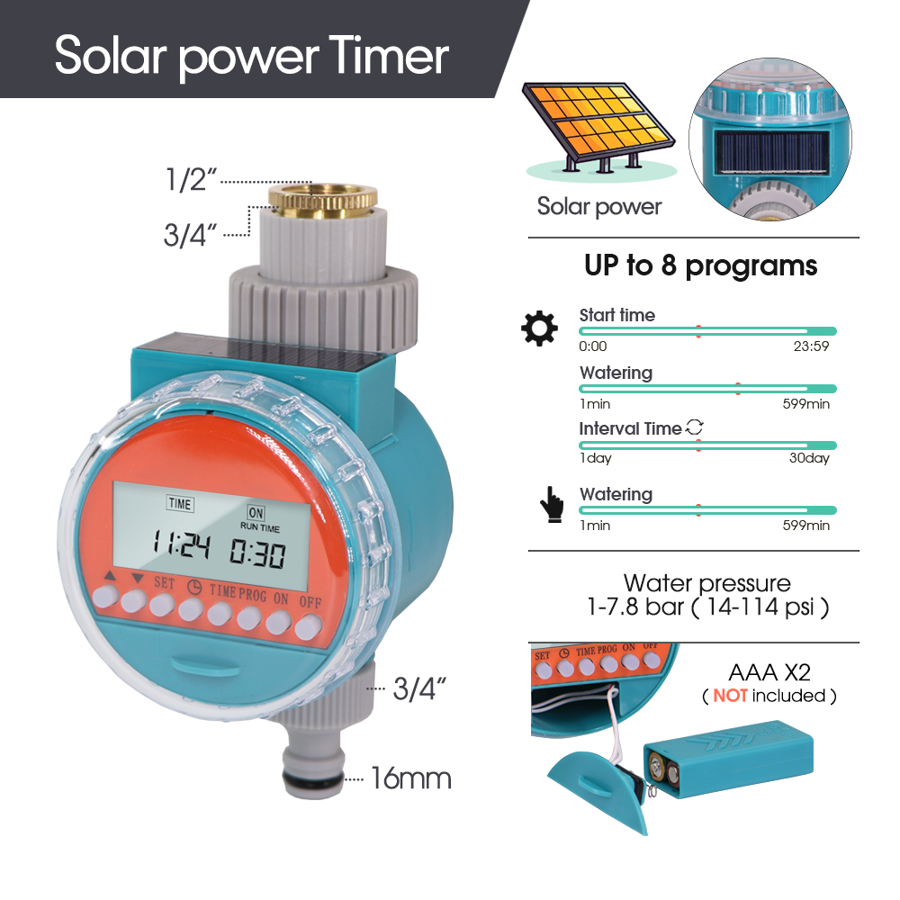 Popular Solar Power Water Timer Irrigation Solenoid Valve Controller Waterproof Power-saving Timer Irrigation Controller System