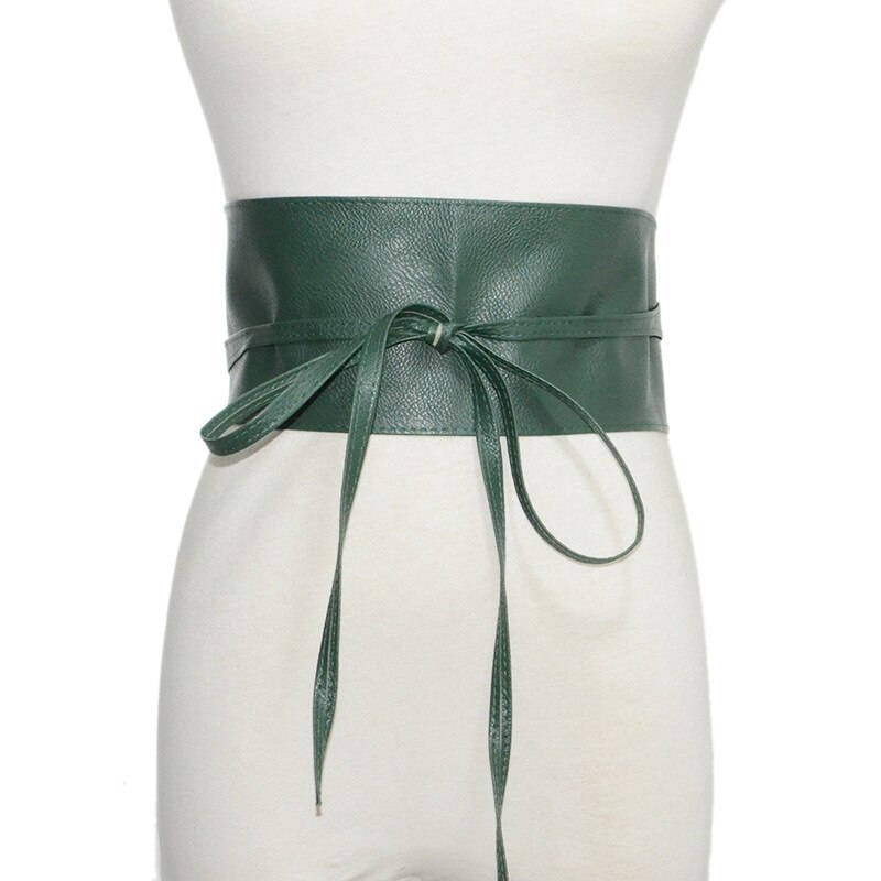 Ceinture à cravate large pour femmes, en Pu, avec nœud à la , noire, 10cm, rouge, robe, nouvelle ,: green
