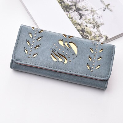 estilo ! Cartera de cuero para mujer, cartera larga para teléfono con tarjetero: Azul