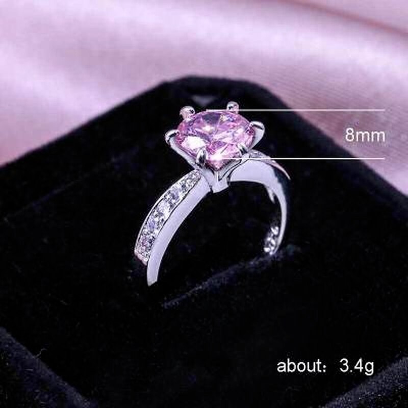 Caoshi Romantische Ronde Roze Kristallen Stenen Ringen Voor Vrouwen Prong Instellen Paar Eternity Sieraden Mooie