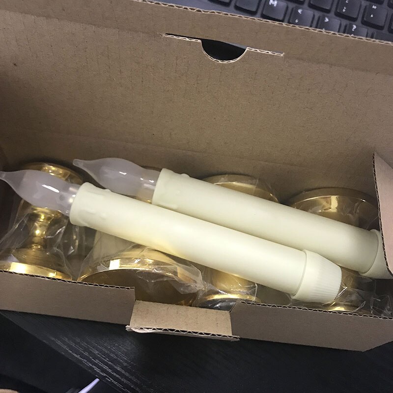 Set of 4 Flameless White Taper Window Candles with Removable Gold Candleholders for Church & Wedding Ceremony