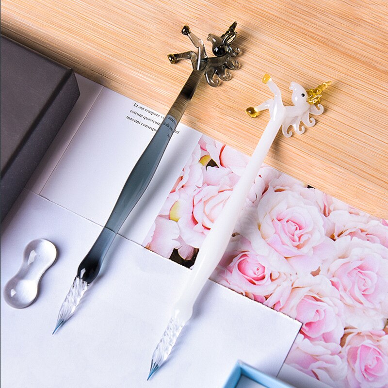 Krystalglas dip pen maleri signatur pen brevpapir