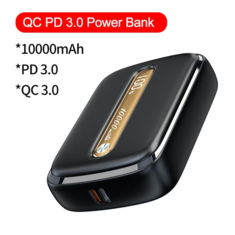 Essager Power Bank 10000 Mah Draagbare Externe Batterij Qc Pd 3.0 10000 Mah Mini Powerbank Oplader Voor Iphone Xiaomi Mi poverbank: PD QC 3.0 Black