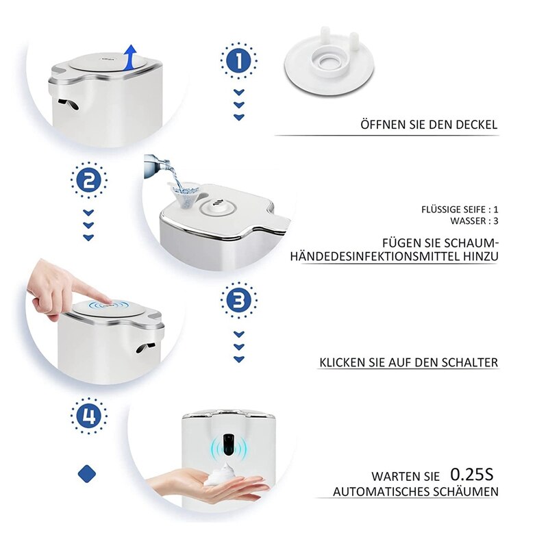 Automatische Zeepdispenser 1000 Ml, met Usb &amp; Zeepdispenser Sensor Non-contact Schuim Zeepdispenser Voor Keuken Badkamer