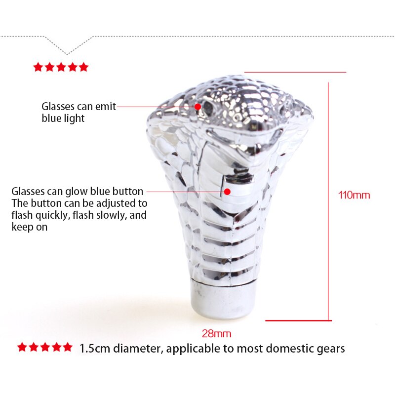 ! Neue Chrom verrotten Blau LED Augen Auto Manuelle Getriebe Schaltknauf Schalthebel Schlange Universal- verrotten/Blau LED Augen Auto zubehör