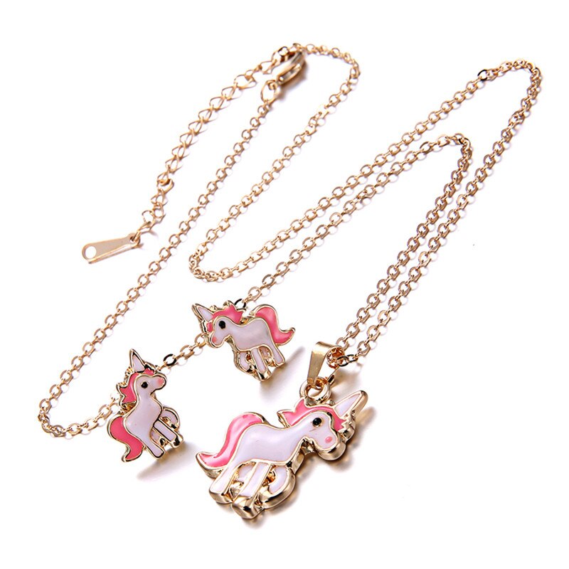 de joyería rosa con animales, conjunto de cadena para niños, joyería con de caballo de dibujos animados, collar con unicornio, pendientes, conjuntos de joyería para los mejores para chicas