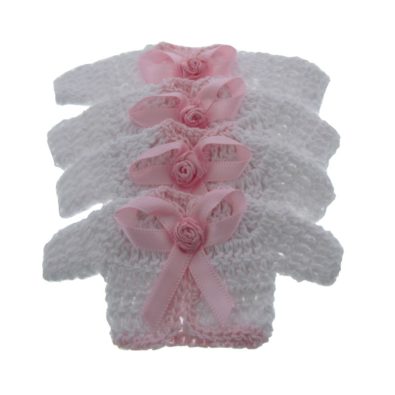 12 stücke Miniatur Häkel zur Seite fahren Blumen Band Baby Dusche Taufe Handwerk Party Dekorationen 5,0x9,5 cm: Rosa