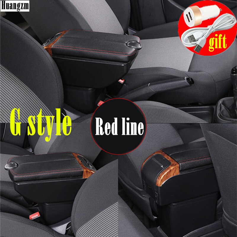 For Toyota Yaris Vitz Hatchback Armrest box 2006 Double doors open 7USB Centre Console Storage Box Arm Rest: G Style Red line