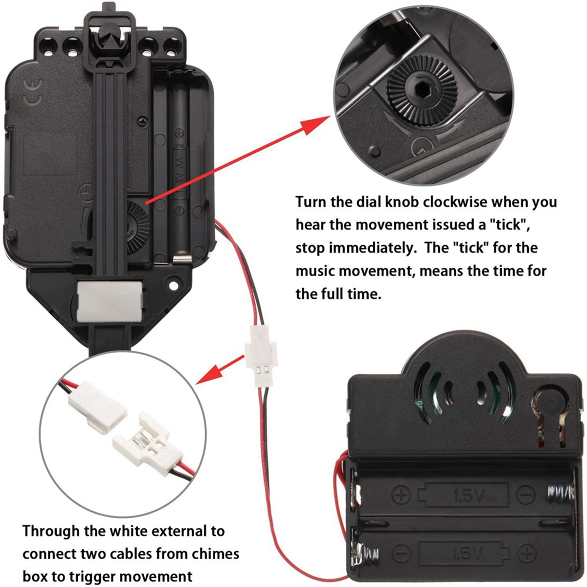 Quartz slinger trigger uurwerk gong Westminster melodie mechanisme klokkit met 3 paar wijzers