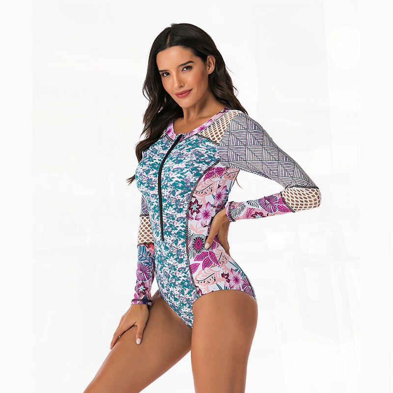 Manica lunga Costume Da Bagno Costumi Da Bagno Delle Donne Rashguard Surf Completo per il Nuoto Protezioni Costume Da Bagno di Un Pezzo Del Vestito Del Corpo 2020