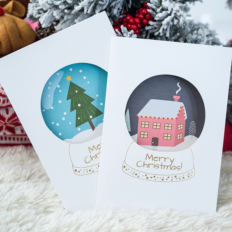 2sets Cartoon Sneeuwpop Wenskaart Envelop Kerstman Vrolijk Kerstfeest Vouwen Card Party DIY Xmas Papier Zegen Kaart