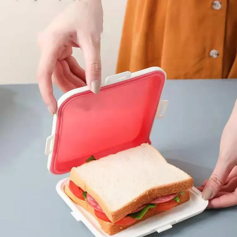Pudełko na tosty kanapkowe Przenośne silikonowe pudełko do przechowywania chleba kanapkowego wielokrotnego użytku Przyjazny dla środowiska pojemnik na żywność na lunch