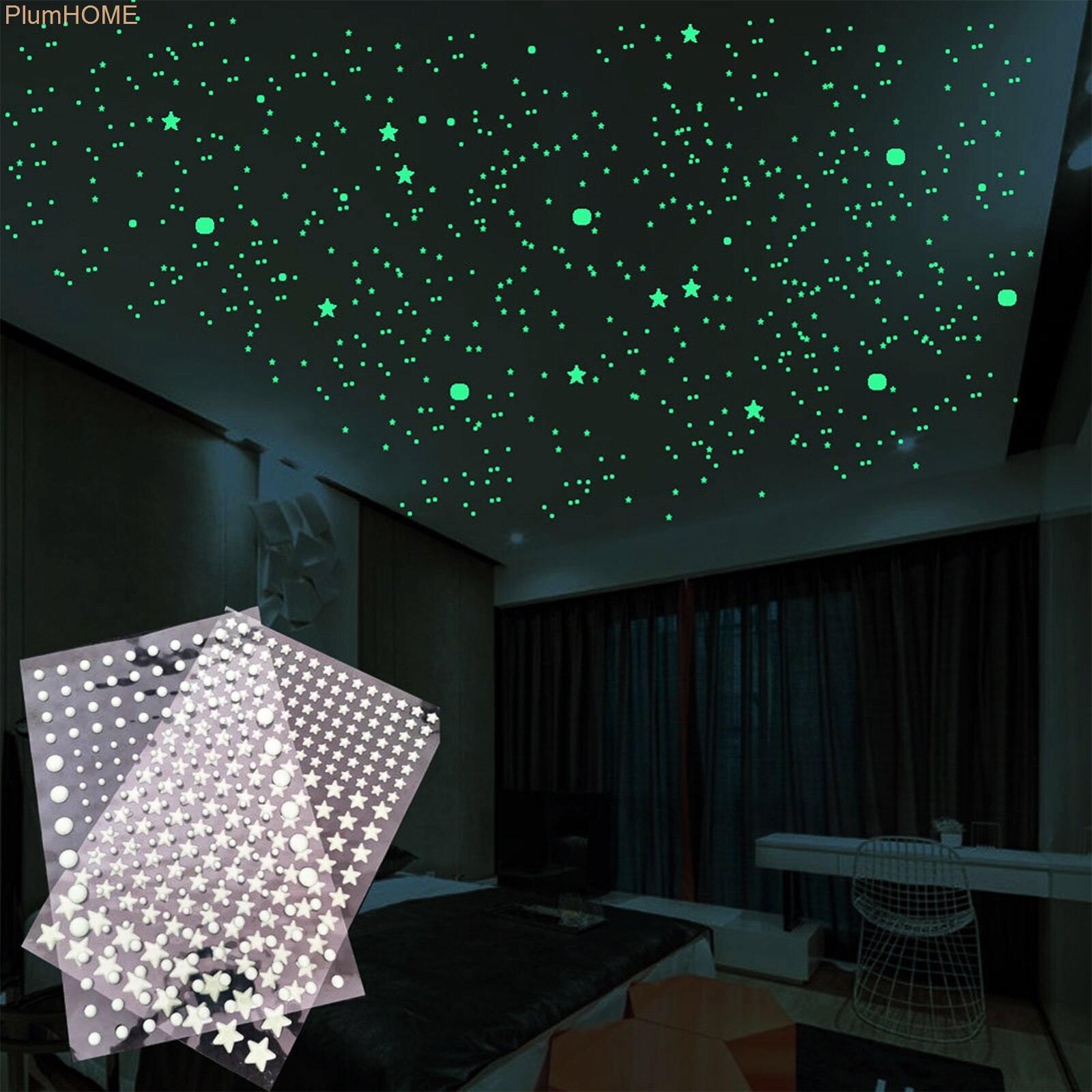 Glow In The Dark Sterren En Dots Stickers, 413Pcs 3D Stippen En Sterren Muurstickers Zelfklevende Luminous Muursticker