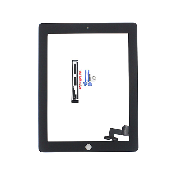 Tablet Touch Screen for iPad2 A1395 A1396 A1397 Digitizer Front Pane Replacement Touchscreen + Tempered Glass Middle Frame: Only Black Screen