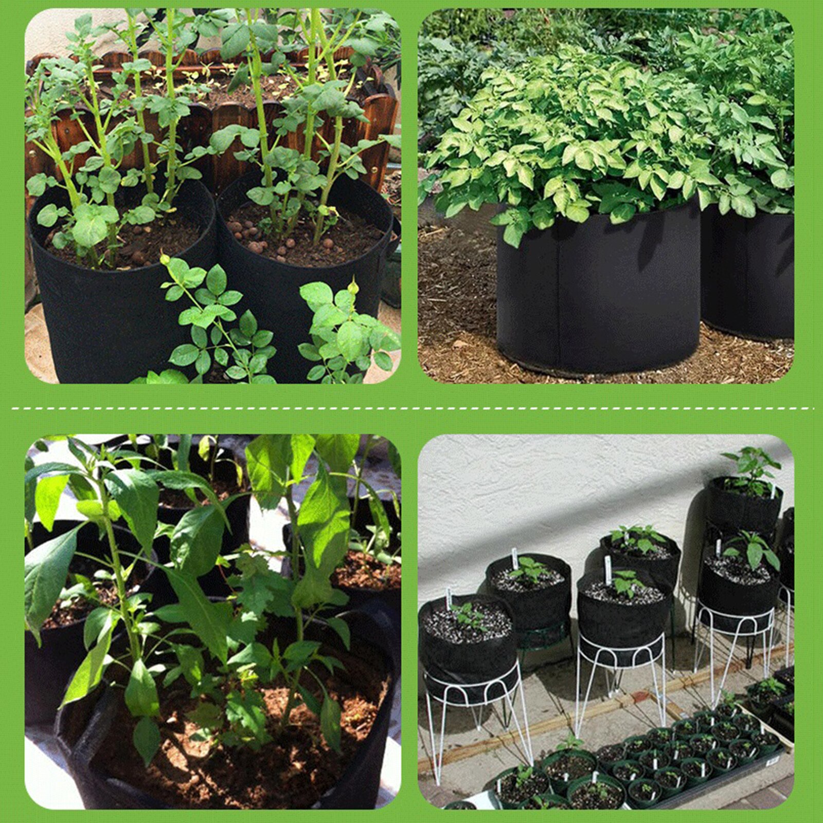 6pcs Felt Plants Growing Bag Vegetable Flower Potato Pot Container Garden Planting Basket Farm Home Grow Bags 1/3/7 Gallon