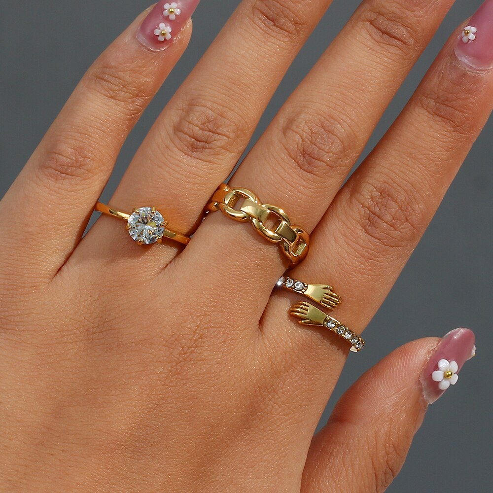 2022 Basic Stainless Steel Waterproof Jewelry Party Ring Ladies Bold Link Chain 18K Gold Rings For Women