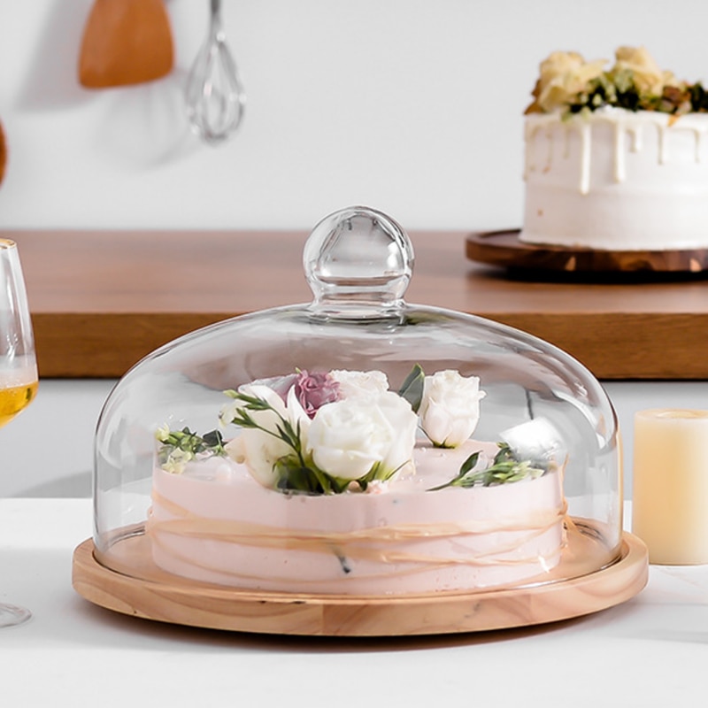 Roterende kakefat tre bursdagsdessert utstillingsbrett fruktfat husholdnings serveringsfat bakeri lage kakestativ glassdeksel