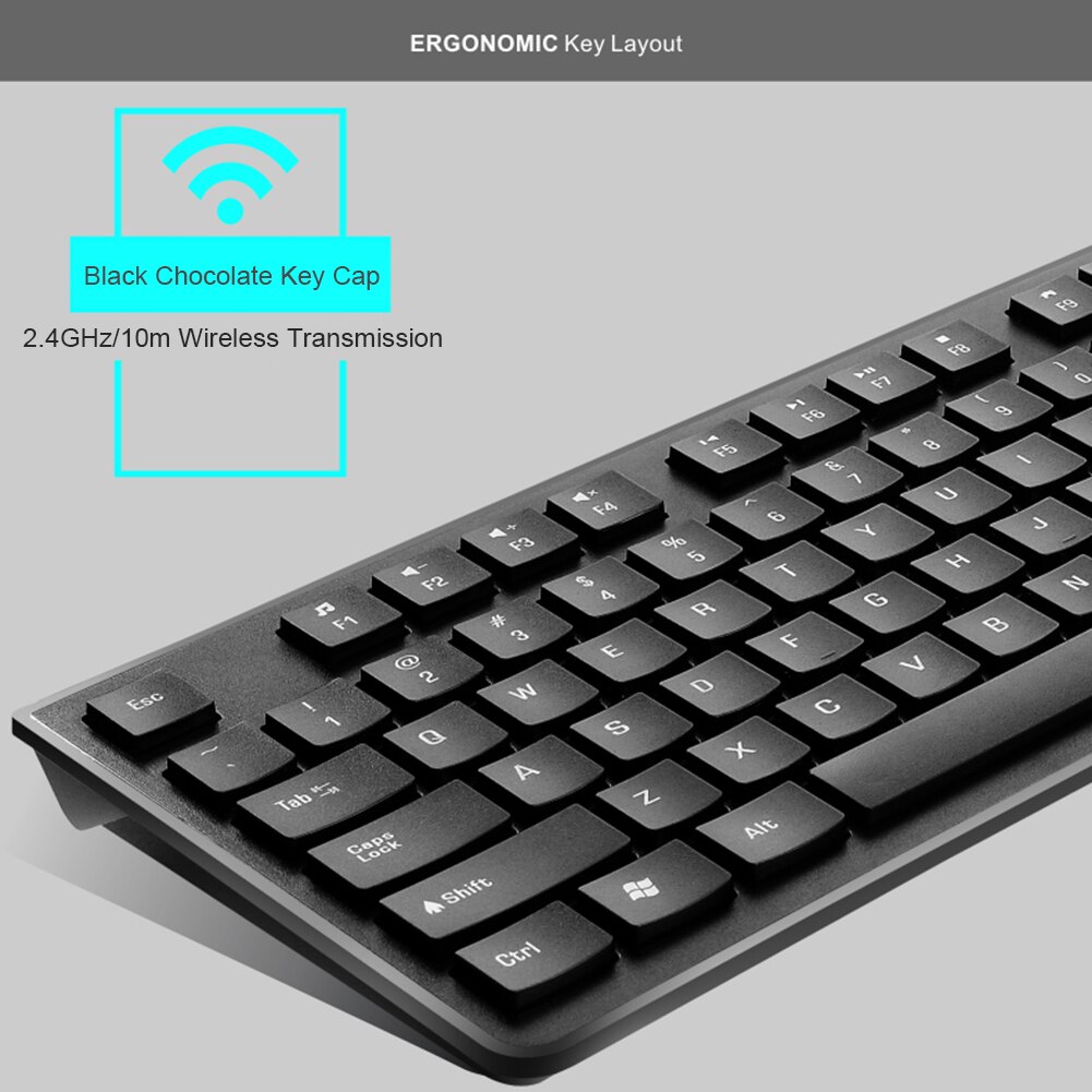 LX710 Wireless Keyboard Mouse Combo 2.4GHz USB Receiver Chocolate Keycap Ultra Slim Keyboard 4 Buttons Optical Mice Set for PC