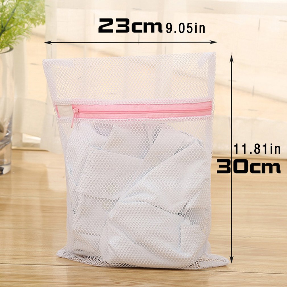 Zippered Mesh Laundry Wash Bags Foldable Underwear Washing Machine Clothes Protection Clothes Organizer: Red