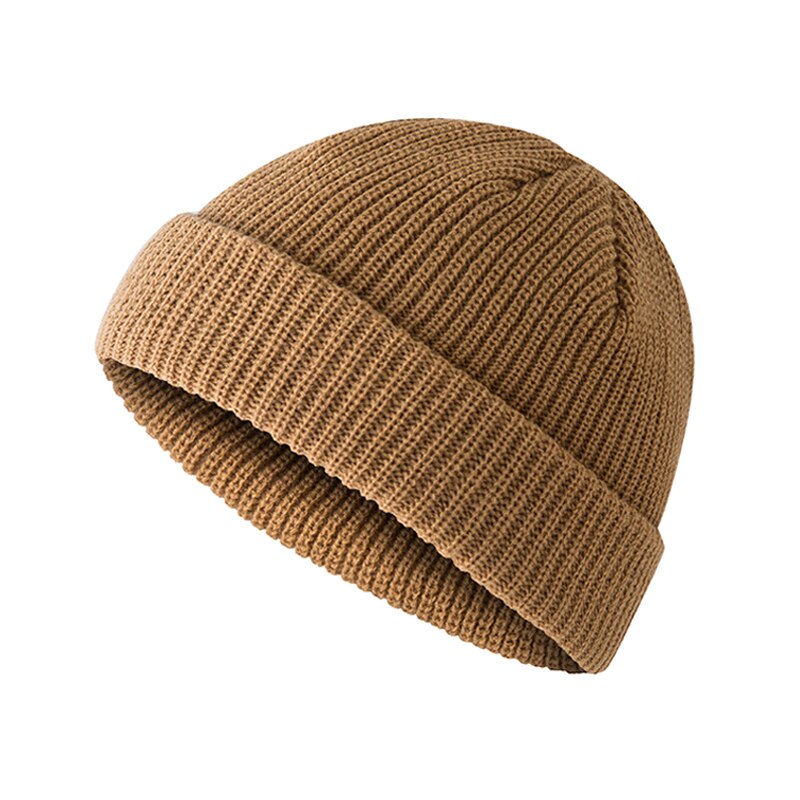 Beanie Hat Cap Roll up Warm Fisherman Knitting Solid Color for Men Women Winter ZJ55: Khaki