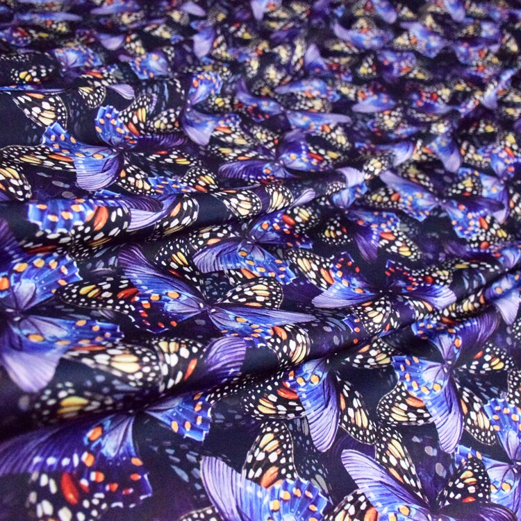 50*145cm Purple Butterfly Print Imitation Acetate Satin Fabric Dress Dress Cheongsam Handmade Diy Fabric: Default Title