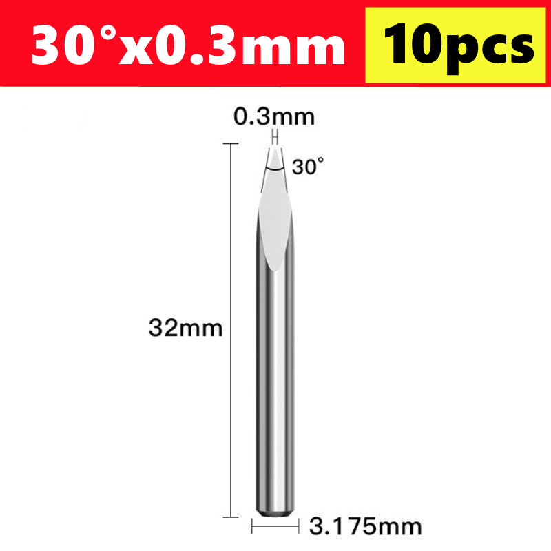 10 Uds broca de grabado CNC brocas de grabado piramidal de 3 bordes vástago de 3.175mm 20-90D fresa de extremo de carburo fresa de broca enrutadora CNC: 29 mm