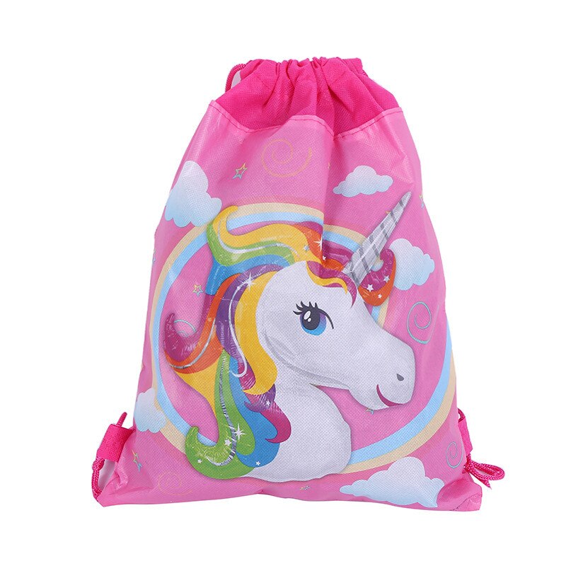 Cartoon Drawstring Bag for Girls Travel Storage Package Unicorn School Backpacks Children Birthday Party Favors Bag: Purple 