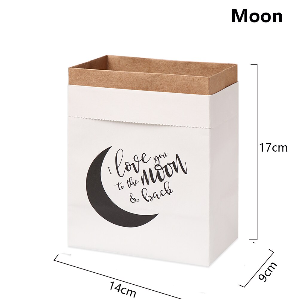 1PC Double Layers Kraft Paper Bag Storage Basket DIY Vase Flowerpot Package Party Supplies Home Decoration Desktop Ornament: moon