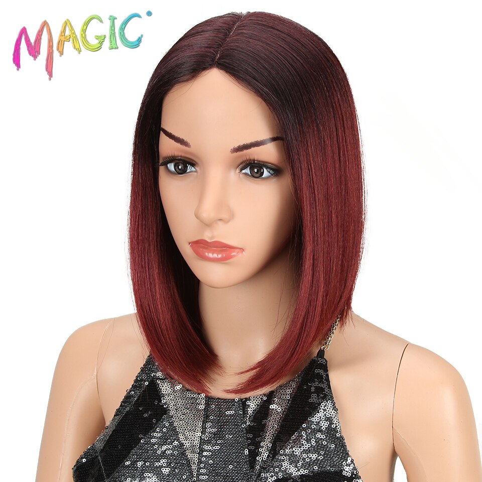 Magic Hair African American Short Wigs Synthetic Lace Wigs For B Women Ombre Red Bob Wig I Part