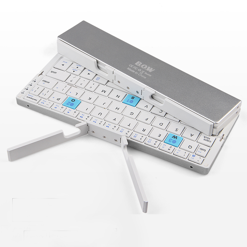 BOW faltbare Bluetooth Wireless Keyboard Aluminium Legierung Gehäuse mit ständer für iPad 7th Gen 10,2 iPhone 11 Pro Max 6/7/8: HB199-Silver