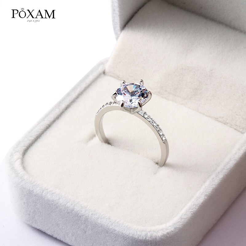 POXAM Luxe Dainty Zilver Crystal ringen voor Womnen Bruiloft Mode-sieraden Vinger Mannen vrouw Romantische Liefde Ring Engagement Ring: 9 / Silver 1