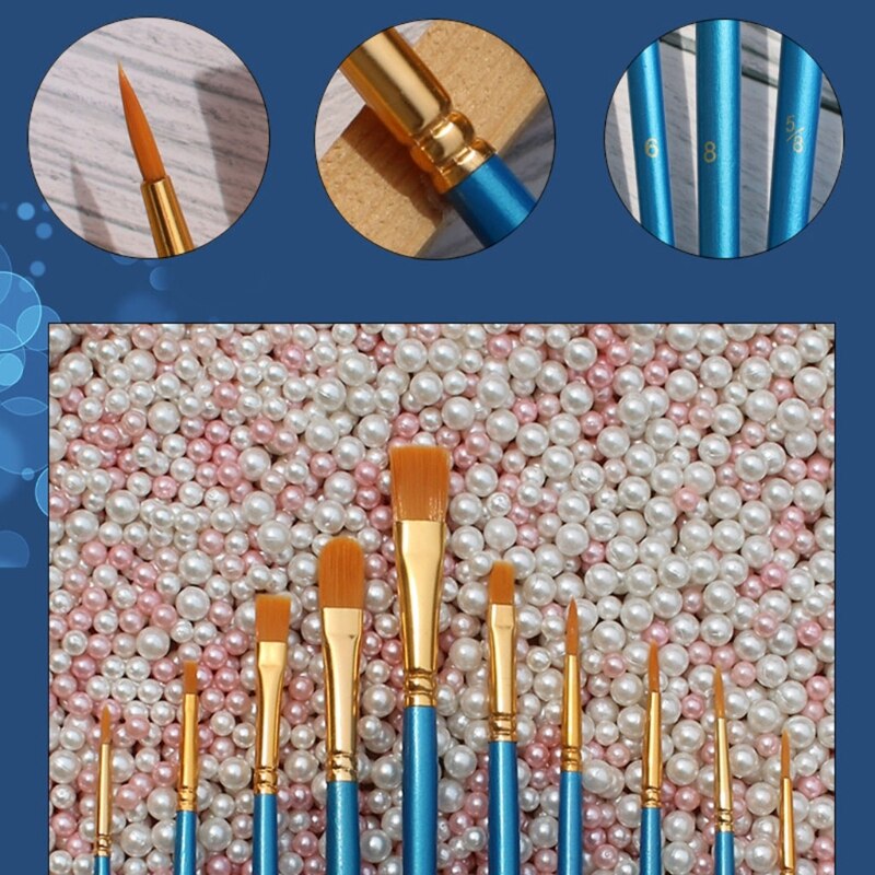 10pcs/set Watercolor Oil Acrylic Artist Paint Brushes Nylon Hair Painting Brush XXUC