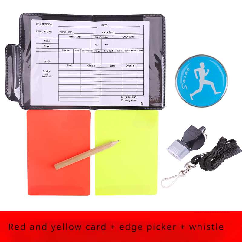 Jeu de cartes d'arbitre de football, drapeau de patrouille d'arbitre, carte rouge et jaune avec crayon, carte d'avertissement de football et cueilleur de bord: Bourgogne